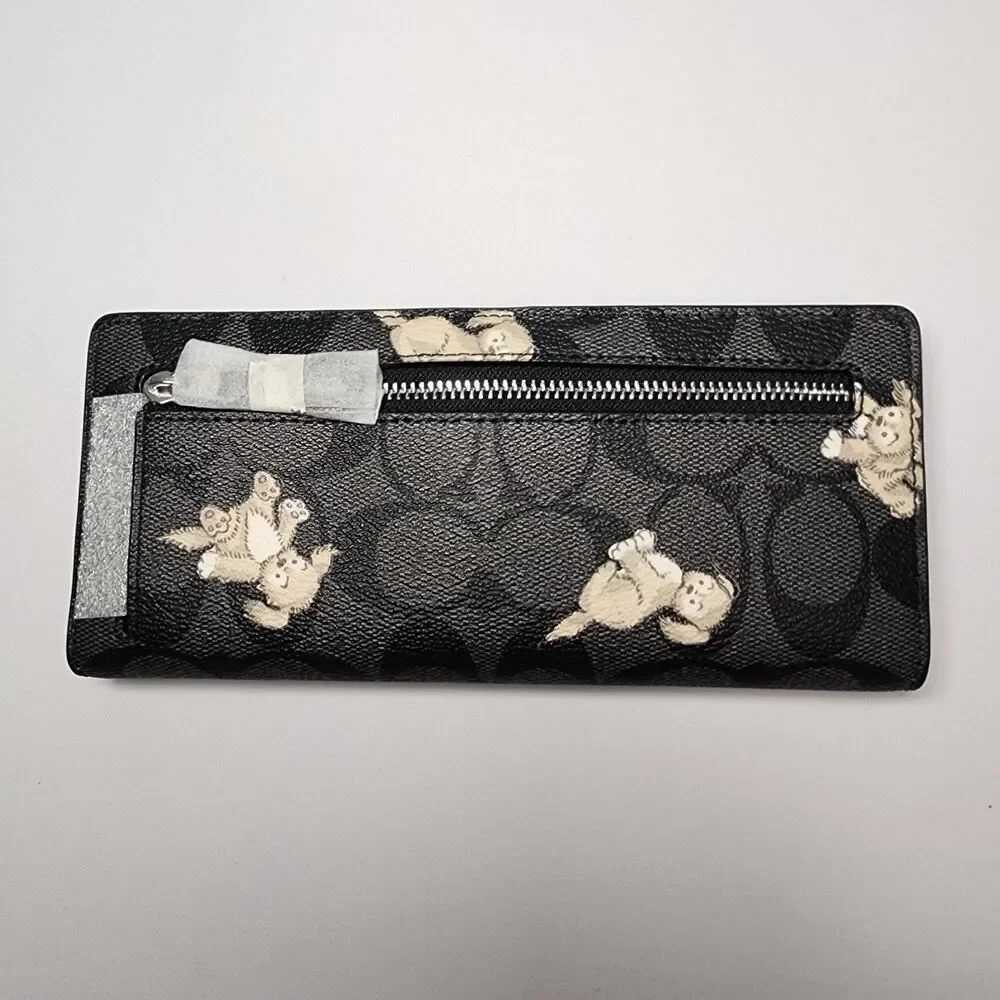 NWT Coach CC927 Creatures Happy Dog Slim Black Multi Wallet v3